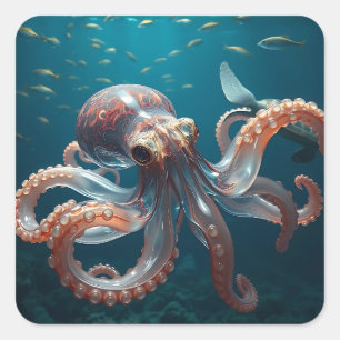 Glasslike Octopus in the Deep Sea Square Sticker