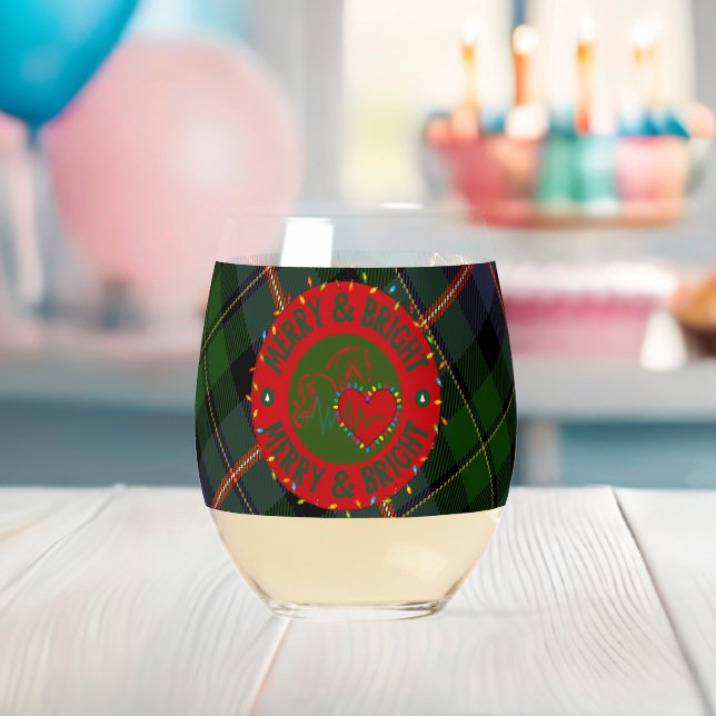Glassware Multiple Options Plaid Merry & Bright Stemless Wine Glass (Insitu (Baby Shower))