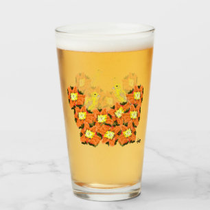 Glassware : Orange Yellow Flowers With Canaries Glass