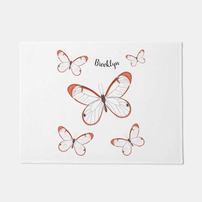 Glasswing butterfly cartoon illustration  doormat (Front)