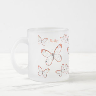 Glasswing butterfly cartoon illustration frosted glass coffee mug