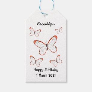 Glasswing butterfly cartoon illustration gift tags