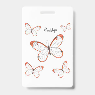 Glasswing butterfly cartoon illustration ID badge