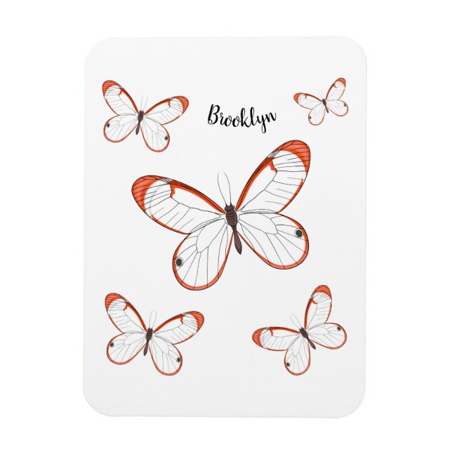 Glasswing butterfly cartoon illustration magnet (Vertical)