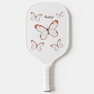 Glasswing butterfly cartoon illustration  pickleball paddle