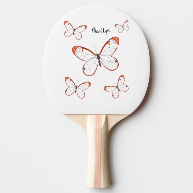 Glasswing butterfly cartoon illustration  ping pong paddle (Front)