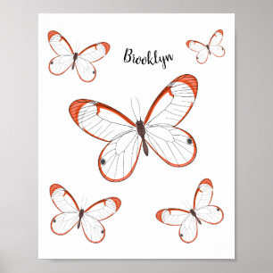 Glasswing butterfly cartoon illustration poster