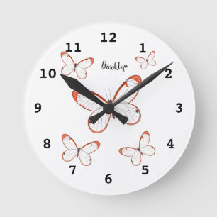 Glasswing butterfly cartoon illustration round clock