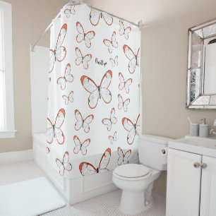 Glasswing butterfly cartoon illustration shower curtain