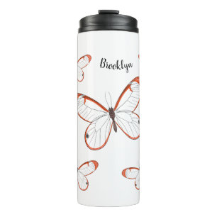 Glasswing butterfly cartoon illustration  thermal tumbler