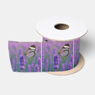 Glasswing Butterfly On a Lavender Blossom Satin Ribbon