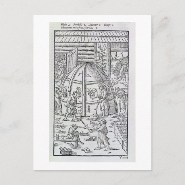 Glassworks, illustration showing the marble furnac postcard (Front)