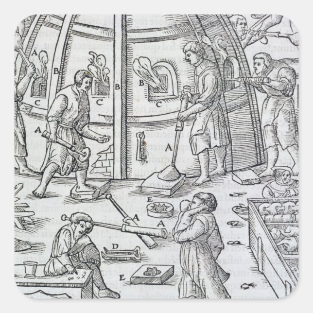 Glassworks, illustration showing the marble furnac square sticker (Front)