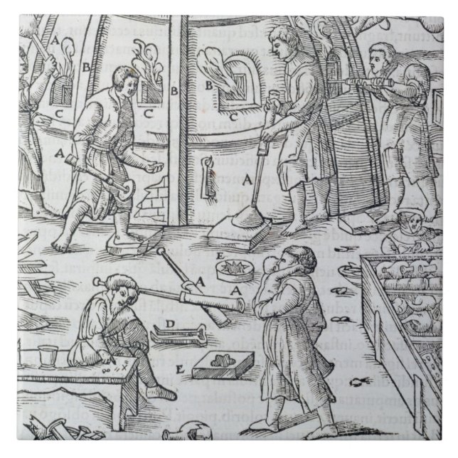 Glassworks, illustration showing the marble furnac tile (Front)