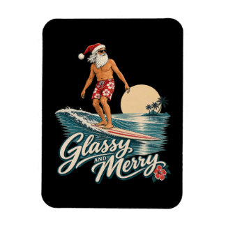 Glassy and Merry Surf Santa Christmas Magnet
