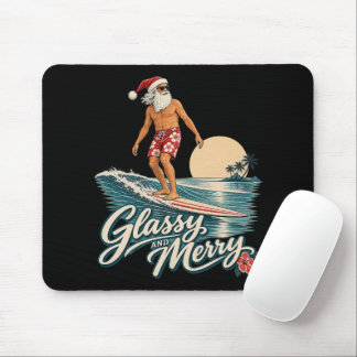 Glassy and Merry Surf Santa Christmas Mouse Mat