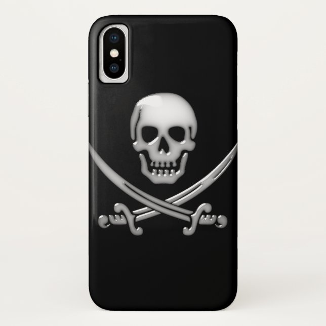 Glassy Pirate Skull & Sword Crossbones Case-Mate iPhone Case (Back)