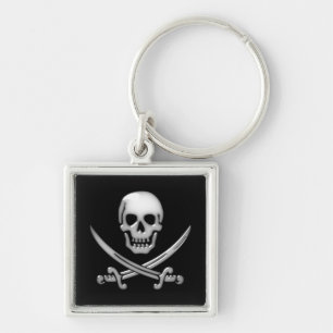 Glassy Pirate Skull & Sword Crossbones Key Ring