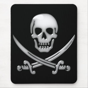 Glassy Pirate Skull & Sword Crossbones Mouse Mat