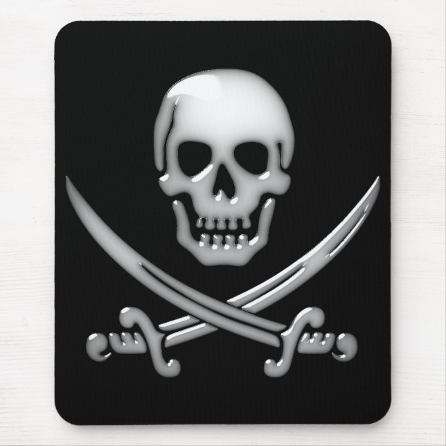 Glassy Pirate Skull & Sword Crossbones Mouse Mat (Front)