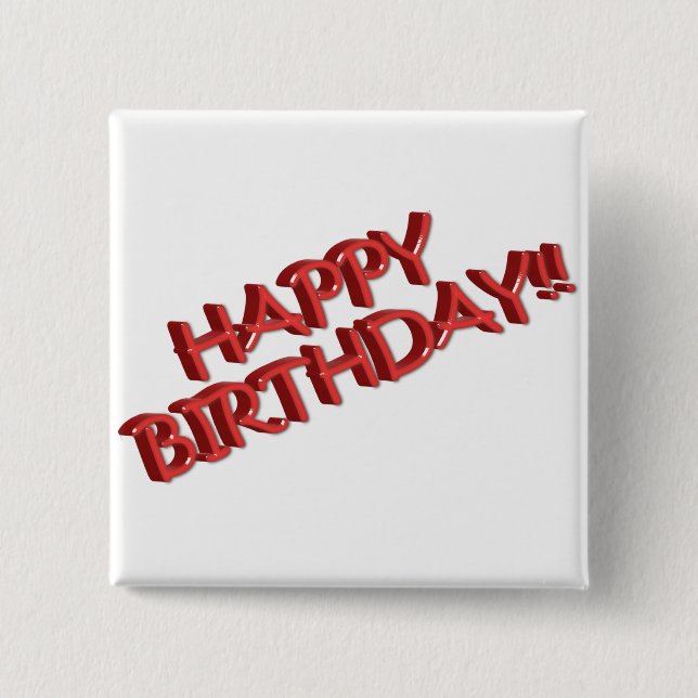 Glassy Red Happy Birthday Text Image 15 Cm Square Badge (Front)