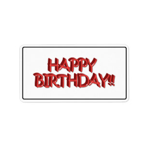 Glassy Red Happy Birthday Text Image Label