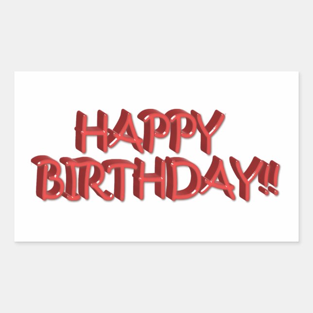 Glassy Red Happy Birthday Text Image Rectangular Sticker (Front)