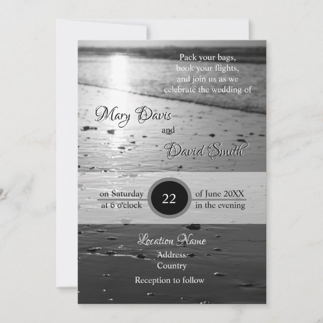 Glassy Sand Grayscale Wedding Invitation (Front)