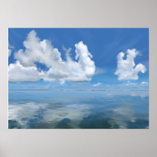 Glassy sea scape with clouds canvas print