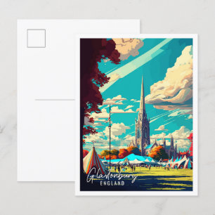 Glastonbury England vintage travel illustration Postcard