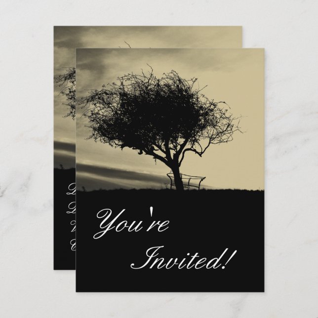 Glastonbury Hawthorn. Tree on Hill. Sepia Colour. Invitation (Front/Back)