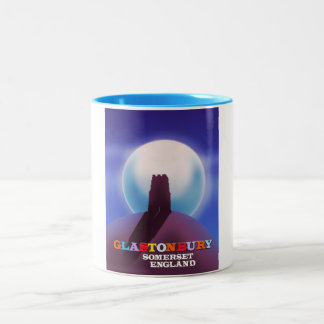 Glastonbury Tor Somerset travel poster Two-Tone Coffee Mug