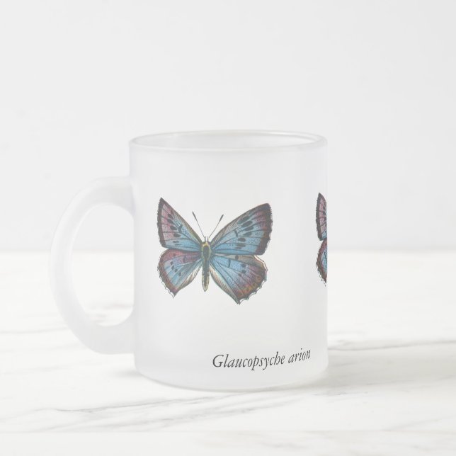 Glaucopsyche arion - The Large Blue Butterfly Frosted Glass Coffee Mug (Left)
