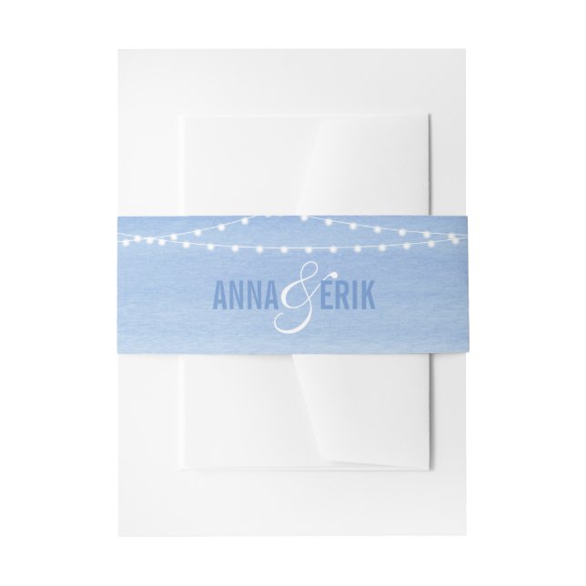 Glaucous Blue Watercolor String Lights Invitation Belly Band (Front Example)