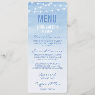 Glaucous Blue Watercolor String Lights Menu Card