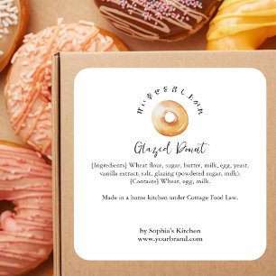 Glazed Donut Watercolor Bakery Ingredient Product Square Sticker