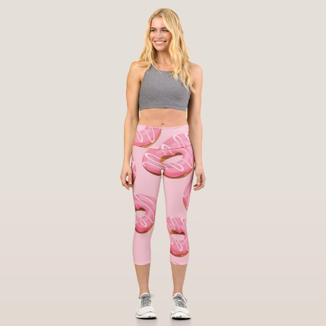 Glazed Doughnuts Seamless Background Capri Leggings (Front)