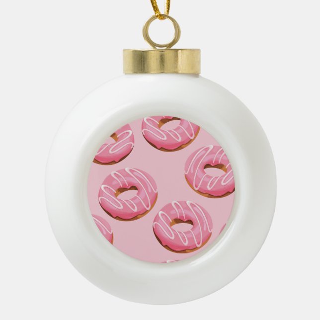 Glazed Doughnuts Seamless Background Ceramic Ball Christmas Ornament (Front)