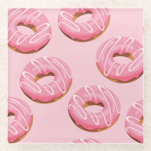Glazed Doughnuts Seamless Background Glass Coaster