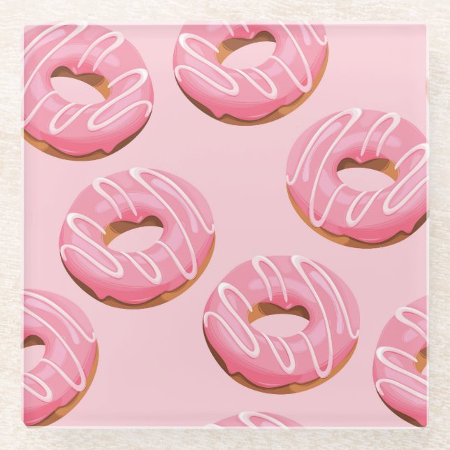 Glazed Doughnuts Seamless Background Glass Coaster (Front)