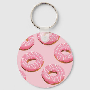 Glazed Doughnuts Seamless Background Key Ring