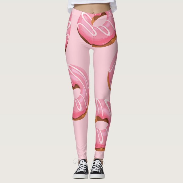 Glazed Doughnuts Seamless Background Leggings (Front)