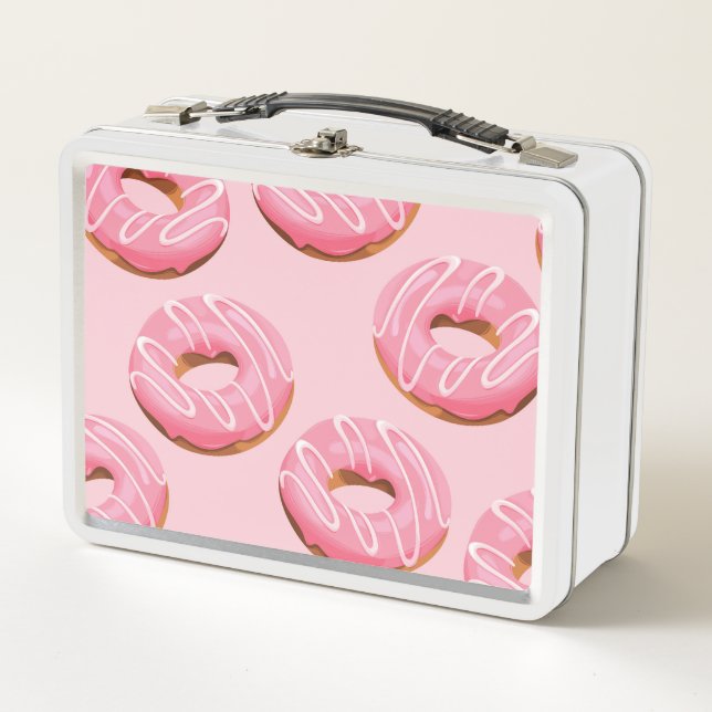 Glazed Doughnuts Seamless Background Metal Lunch Box (Front)