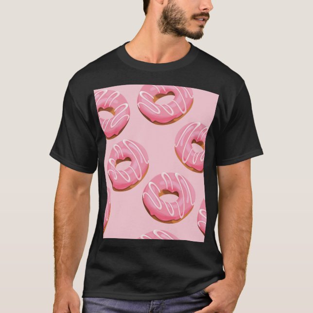 Glazed Doughnuts Seamless Background T-Shirt (Front)
