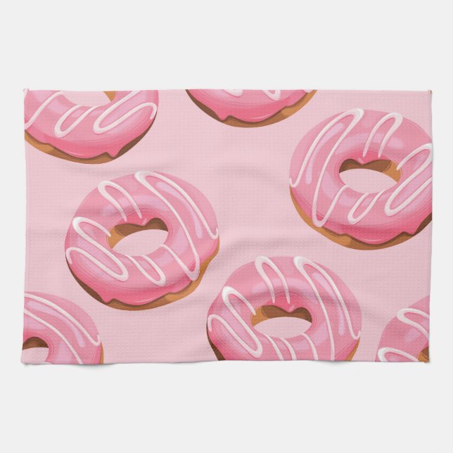 Glazed Doughnuts Seamless Background Tea Towel (Horizontal)