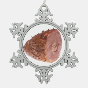 Glazed Ham Snowflake Pewter Christmas Ornament