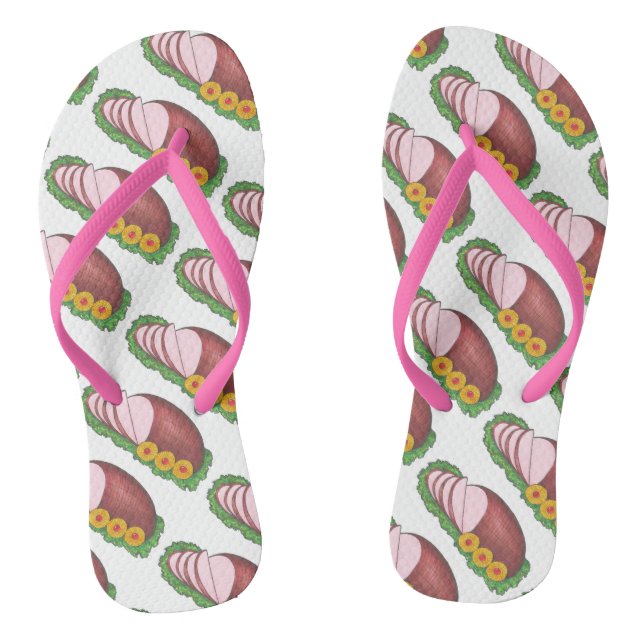 Glazed Pink Easter Ham Christmas Dinner Food Flip Flops (Footbed)