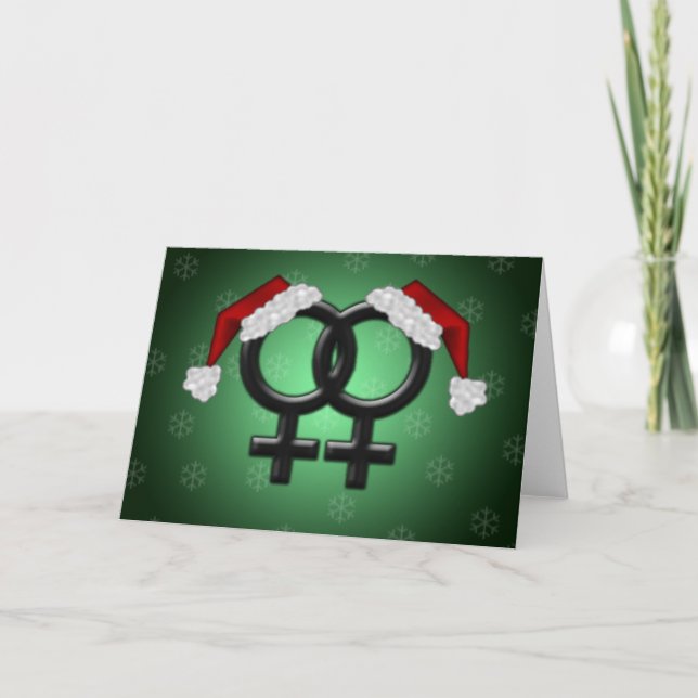 GLBT Xmas - Lesbian Green Holiday Card (Front)