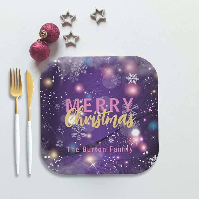 Gleaming Purple Winter Wonderland Merry Christmas  Paper Plate (Creator Uploaded)