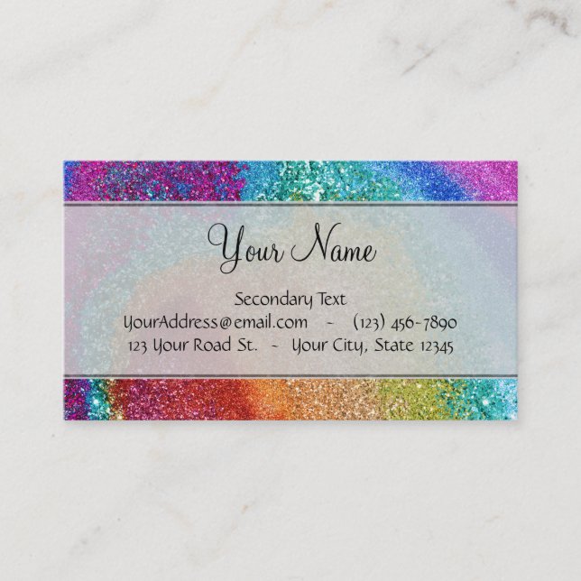 Gleaming Rainbow Glitter Swirl Business Card (Front)